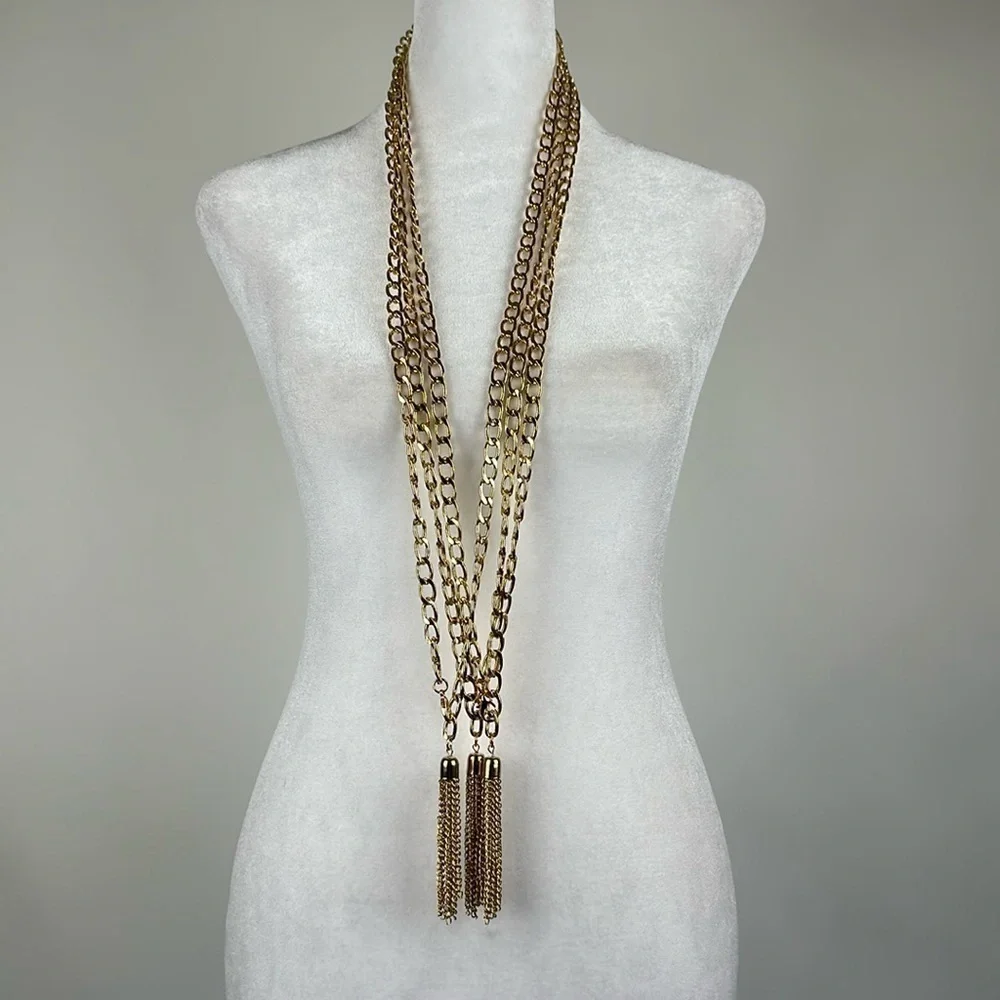 Set of Three Gold Tone Chain Necklaces with Tassels
